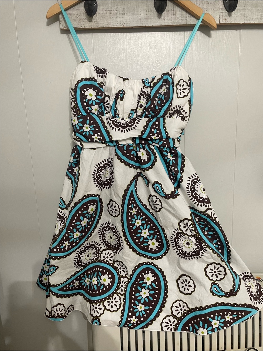 Y2K Ruby Rox White Dress with Turquoise and Brown Paisley